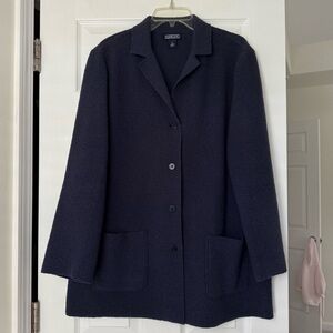 Lands' End Wool Blazer Sweater Coat Blue Womens Size 16 Career Vintage Classic